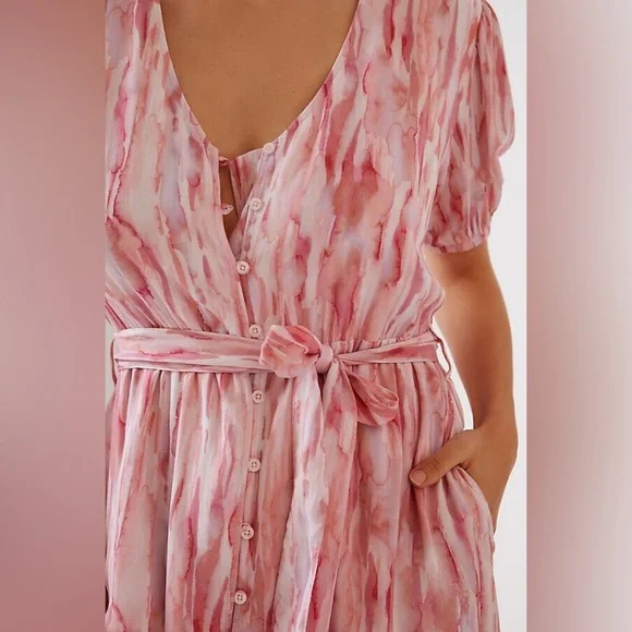 Anthropologie | Cloth and Stone Watercolor Pink Dress - Picture 4 of 10